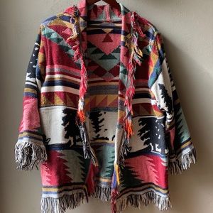 Vintage Crown Crafts Colorful Blanket Cardigan